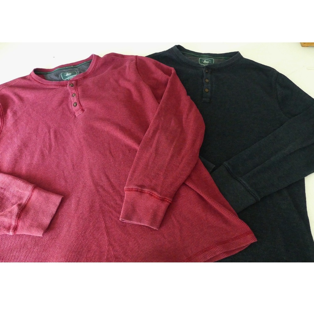 GH Bass Thermal Waffle Knit‎ Henley Shirt Lot of 2 Red Grey XL Casual Layer Mens